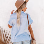 Turn Down Collar Cotton Linen Summer Blouse