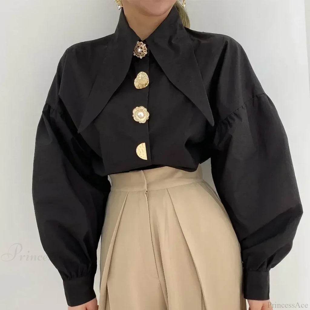 Turn Down Collar Long Sleeve Comfortable Autumn Blouse