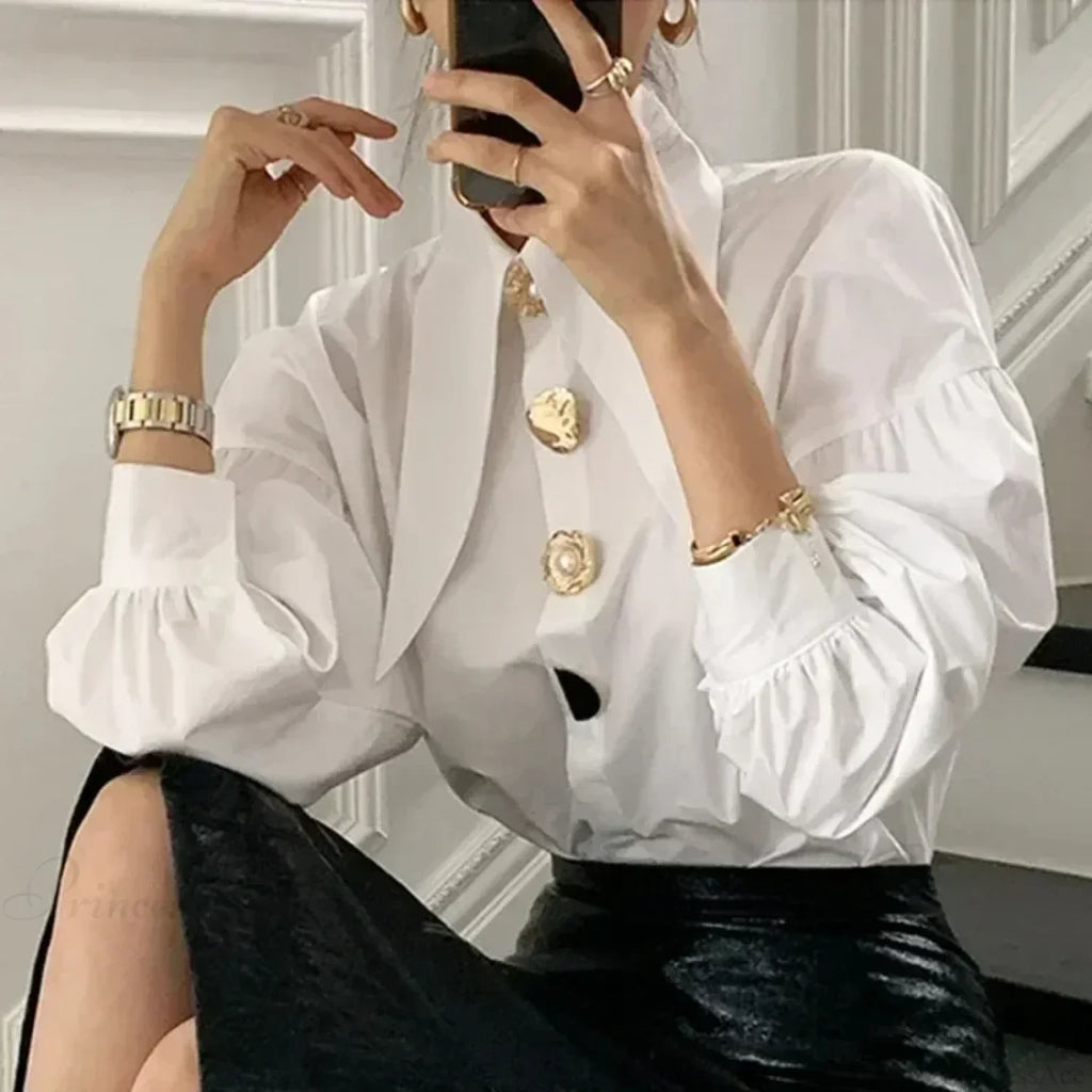 Turn Down Collar Long Sleeve Comfortable Autumn Blouse
