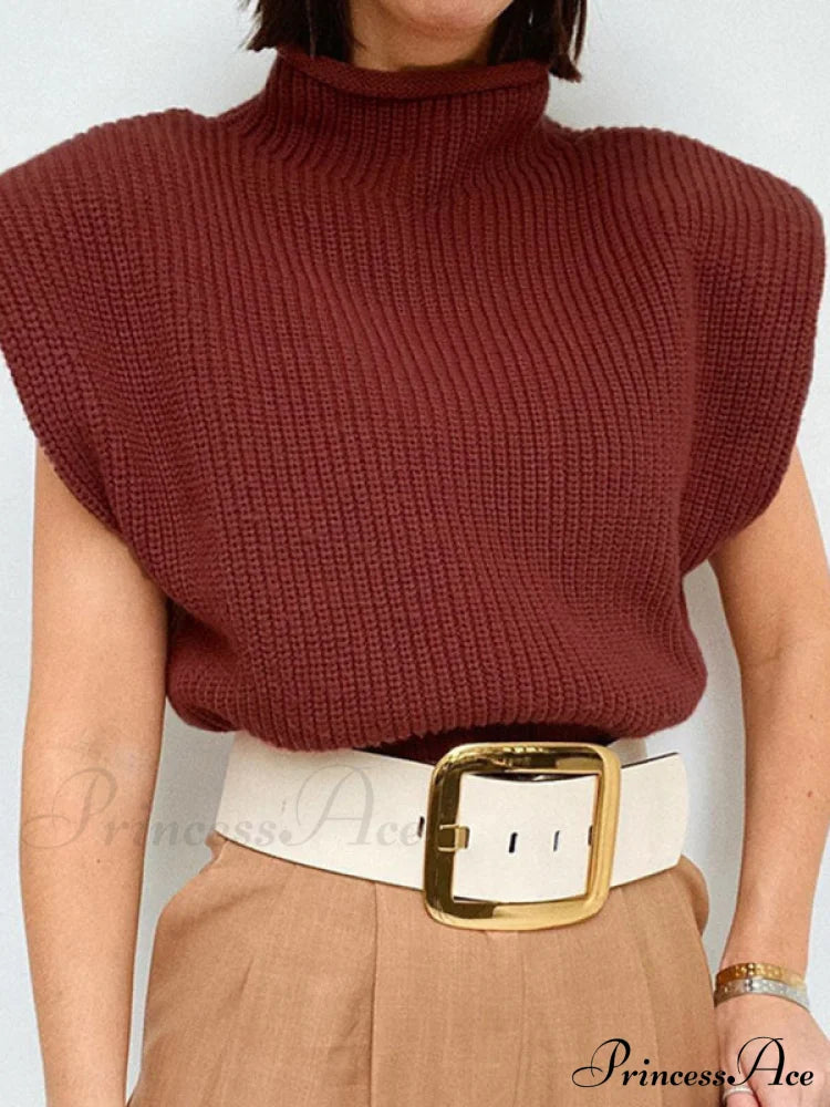 Turtleneck Color Solid Short-Sleeved Sweater Top
