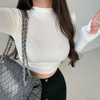 Turtleneck Ribbed Knit Slim Crop Sweater