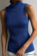 Turtleneck Ribbed Sleeveless Knit Sweater