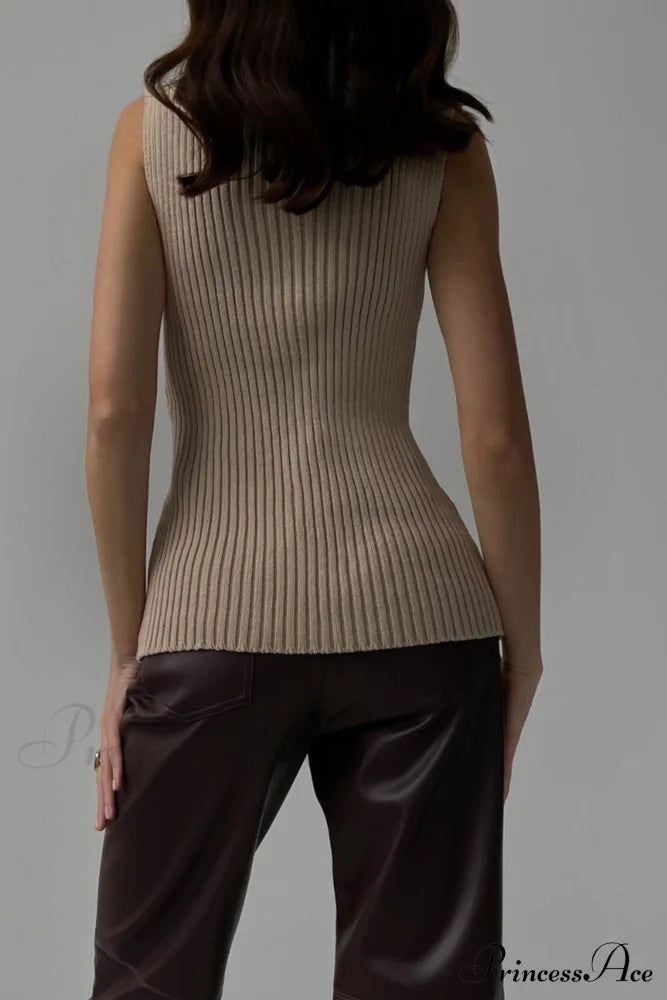 Turtleneck Ribbed Sleeveless Knit Sweater