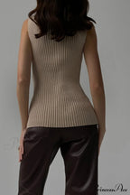 Turtleneck Ribbed Sleeveless Knit Sweater