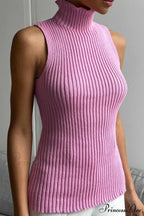 Turtleneck Ribbed Sleeveless Knit Sweater