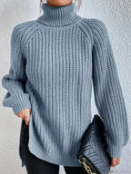 Turtleneck Split Crochet Thick Sweater