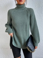 Turtleneck Split Crochet Thick Sweater