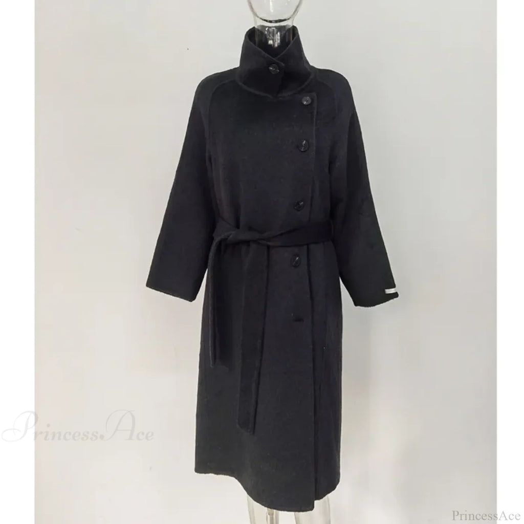 Turtleneck Wool Single-Breasted Overcoat