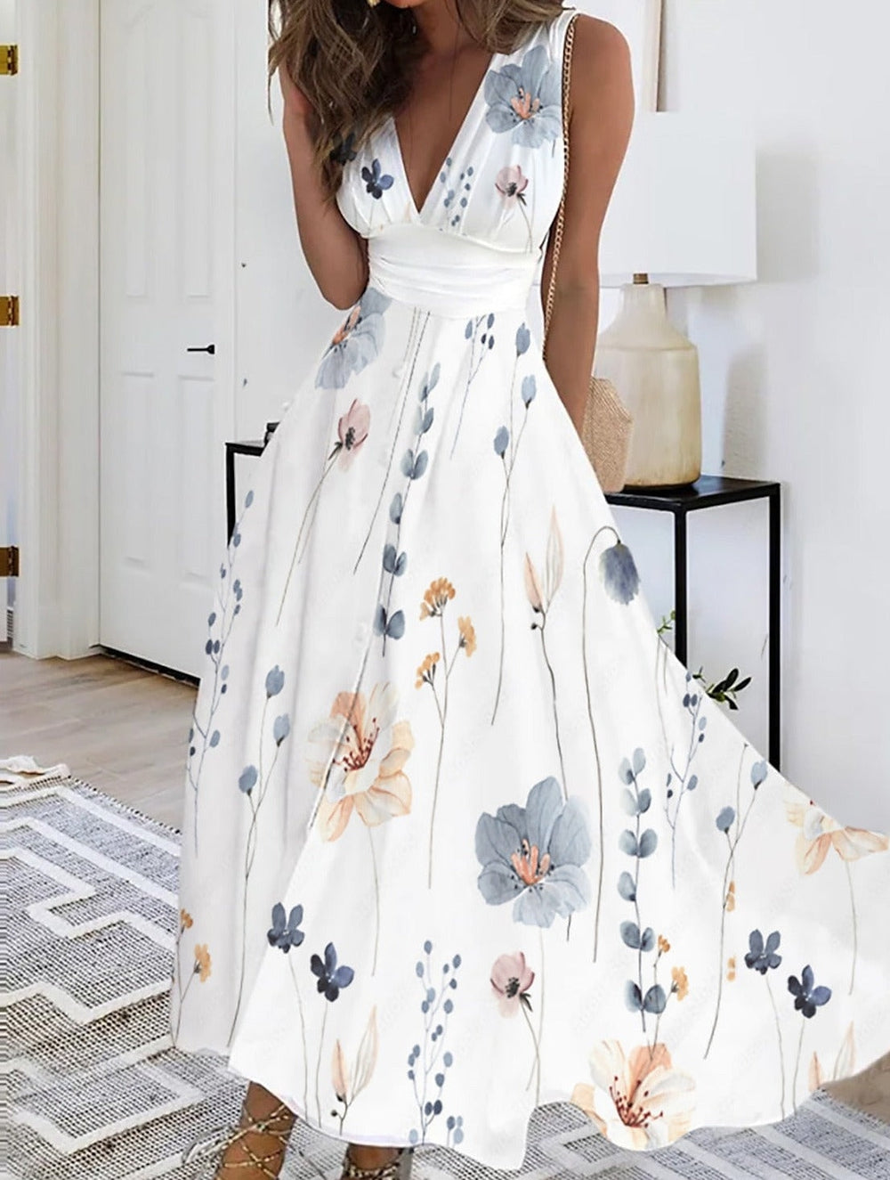 Nalini Statement Stylish White Floral Dress Premium Wardrobe Essential