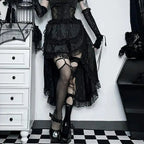 Uneven Folded Lace Black Midi Dress