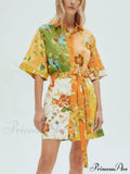 Unique contrasting floral Charming print mini dress