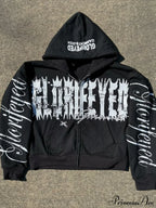 Unique Letter Print Retro Street Zip Hoodie