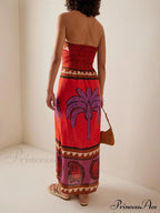 Unique Palm Tree Charming Floral Off-Shoulder Midi Dress