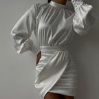 Monaco Ruched Puff Sleeve Satin Mini Dress