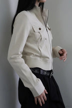 Utility Solid Color Pocket Stand Collar Waist Cinched Jacket