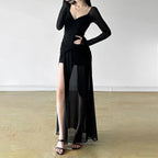 V-Neck Asymmetrical Hem Gothic Full-Length Dress