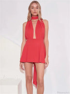 V-Neck Backless Bandage Mini Dress