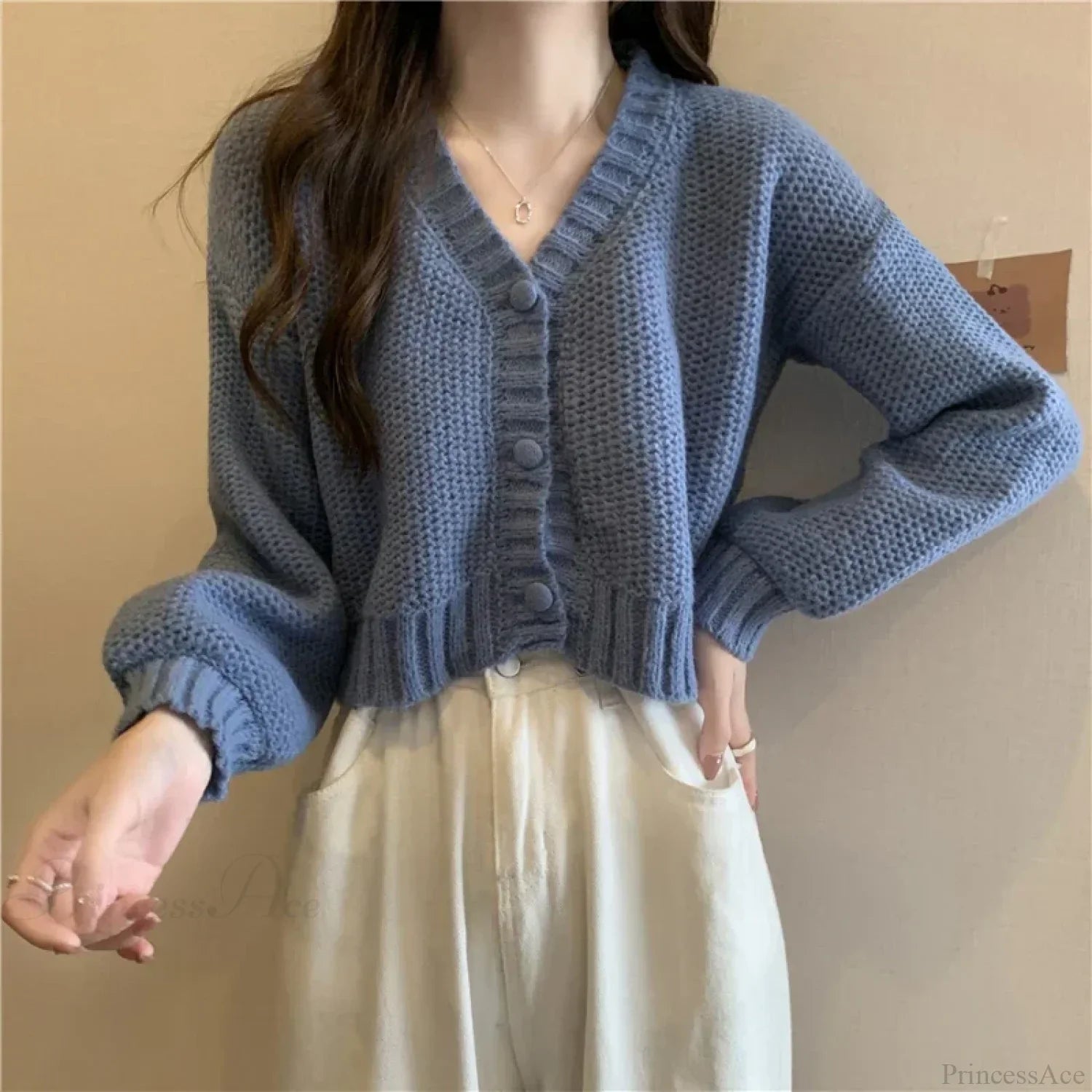 V-neck Button-Up Knit Cardigan