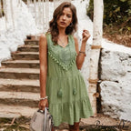 V-neck Casual Sleeveless Solid Boho Dress