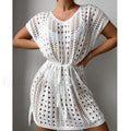 V-Neck Drawstring Slit Dress Cover Up