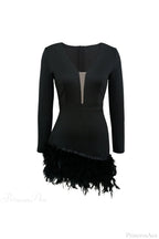 V Neck Feather Pack Mini Dress