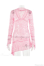 V Neck Flares Sleeve Lace Dress