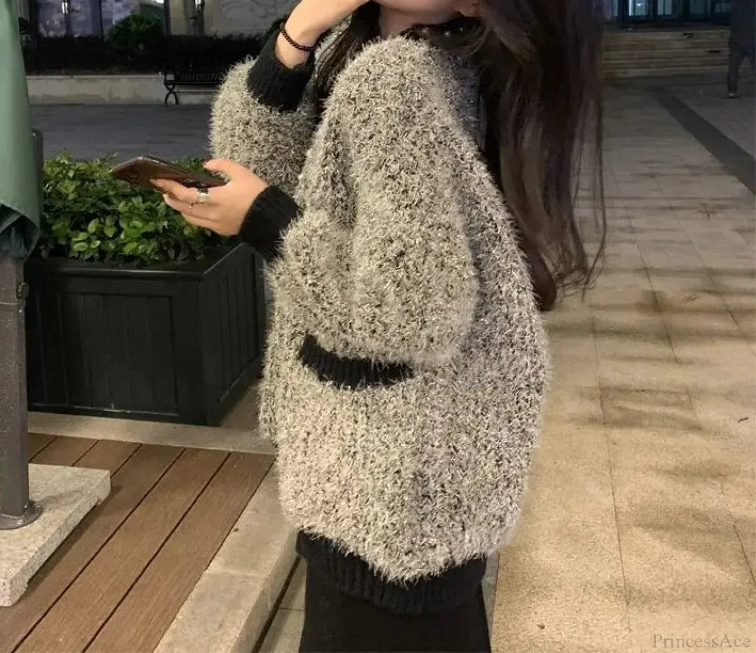 V-neck Fleece Thick Knitting Cardigan