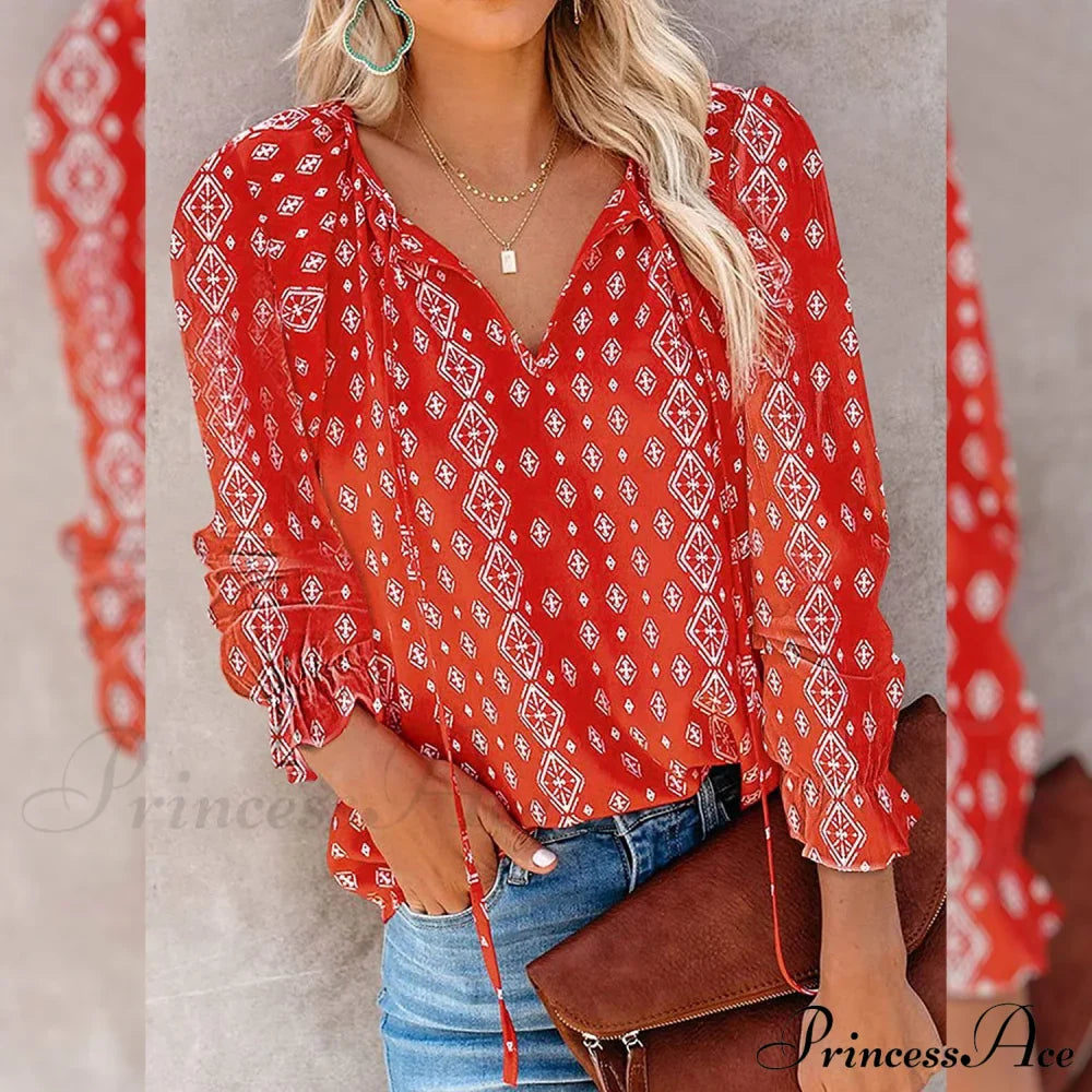 V-Neck Flowered Women's Bohemian Dokotoo Top