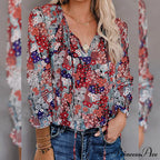 V-Neck Flowered Women's Bohemian Dokotoo Top