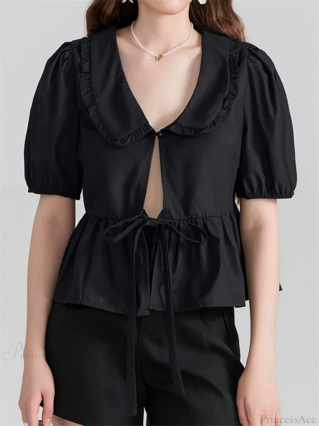 V-neck Front Bowknot Tie-Up Blouse