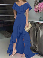 V Neck Irregular Ruffled Personalized Design Dress