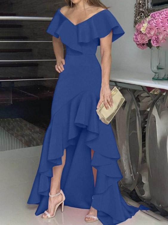 V Neck Irregular Ruffled Personalized Design Dress