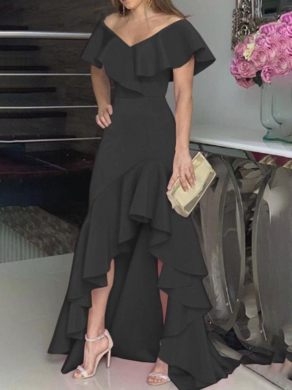 V Neck Irregular Ruffled Personalized Design Dress