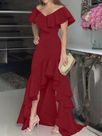 V Neck Irregular Ruffled Personalized Design Dress