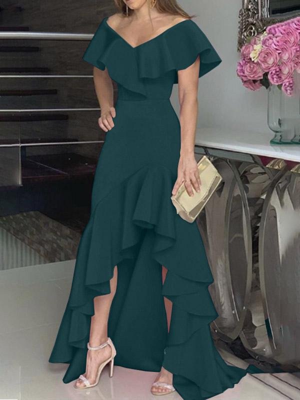 V Neck Irregular Ruffled Personalized Design Dress