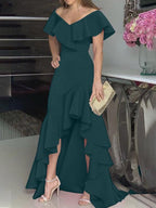 V Neck Irregular Ruffled Personalized Design Dress