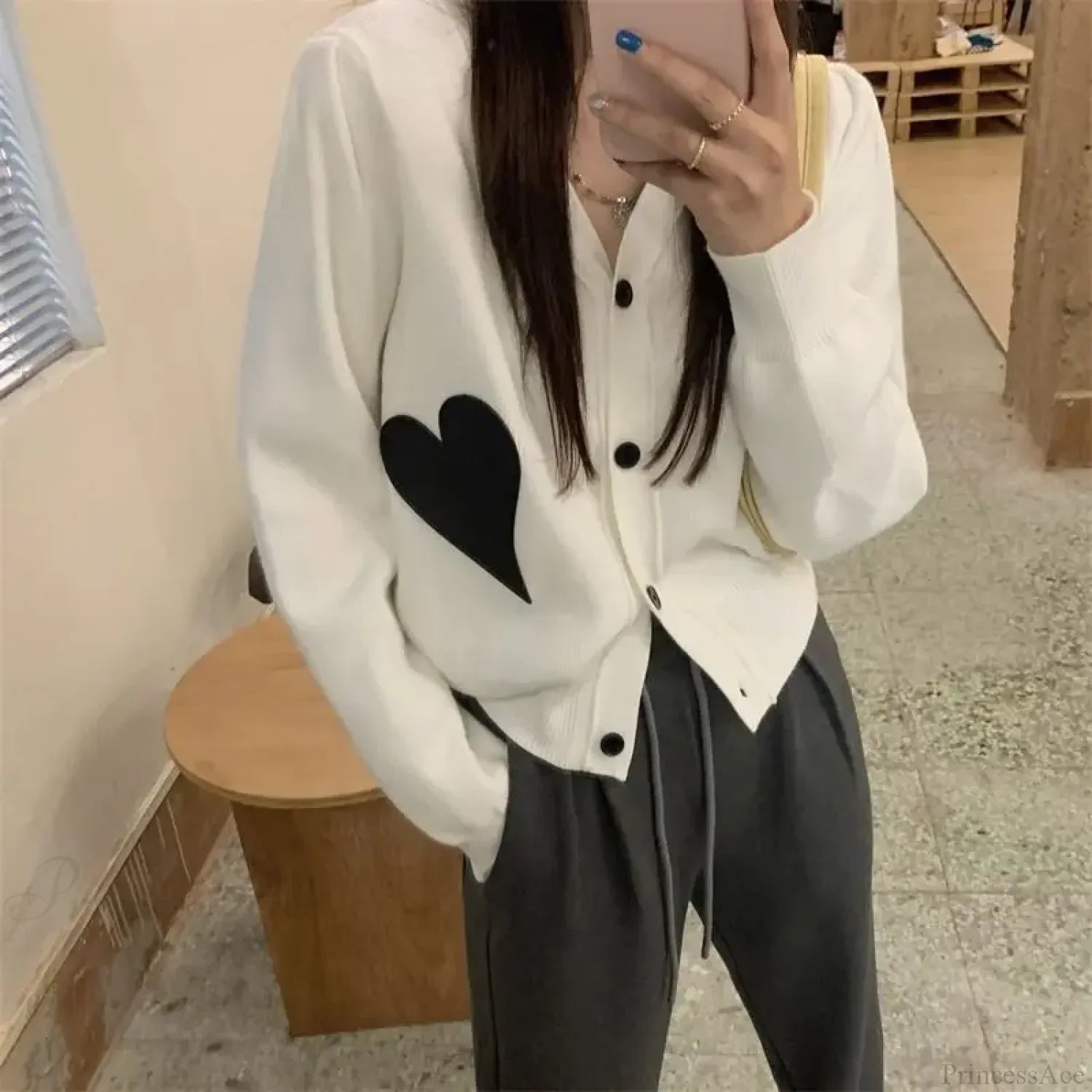 V-Neck Long Sleeve Solid Loose Sweet Knit Cardigan