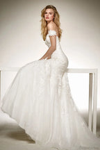 V-Neck Long Train Sheer Wedding Dress
