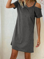 V Neck Off The Shoulder Short Sleeve Loose Dress