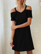 V Neck Off The Shoulder Short Sleeve Loose Dress