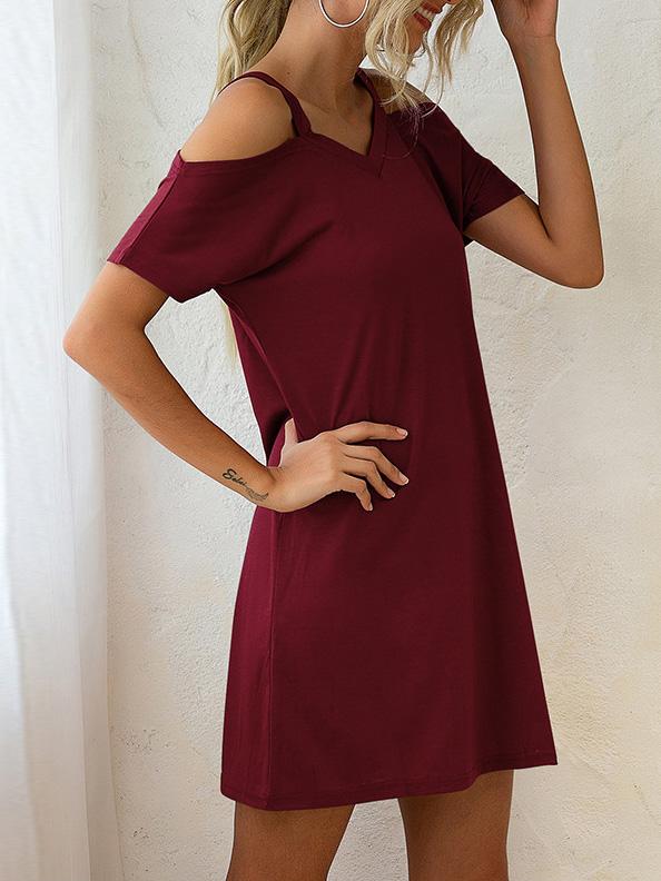 V Neck Off The Shoulder Short Sleeve Loose Dress