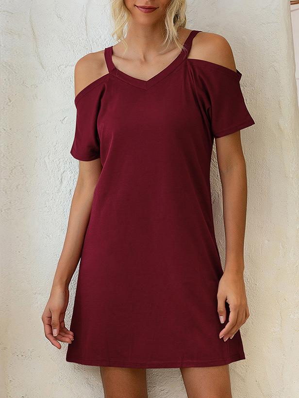 V Neck Off The Shoulder Short Sleeve Loose Dress