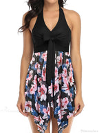 V-neck Printed Halter Tankini Two Piece Set
