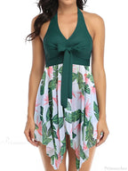 V-neck Printed Halter Tankini Two Piece Set