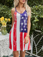 V neck Printed Suspender Mini Dress