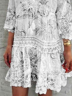 V Neck Printed Three Quarter Sleeve Casual Dress
