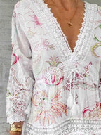 V Neck Printed Three Quarter Sleeve Casual Dress