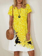 V neck Pullover Short Sleeve Loose Dress