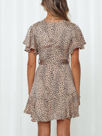 V neck Ruffled Belt Wrap Mini Dress