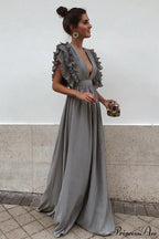 V Neck Ruffled High Waist Dress